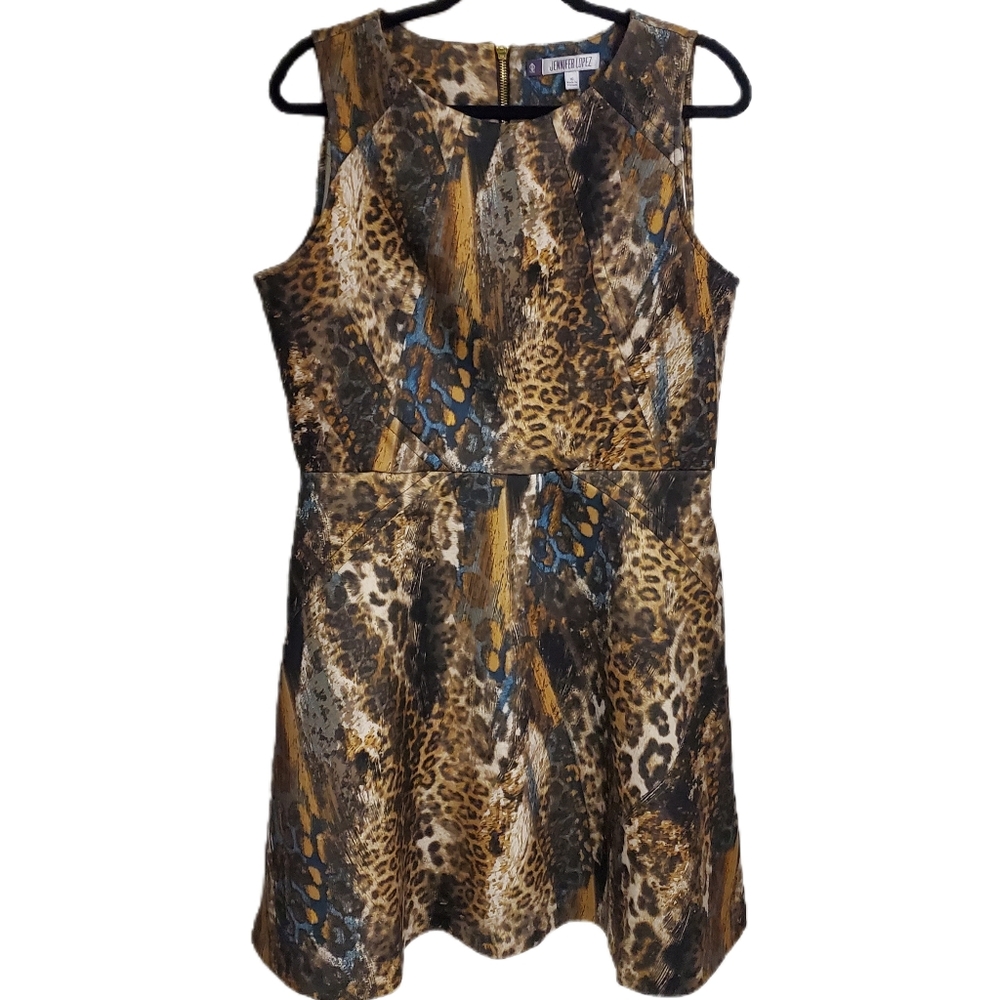 Jennifer Lopez Animal Print Sheath Dress Brown - Picture 1 of 7